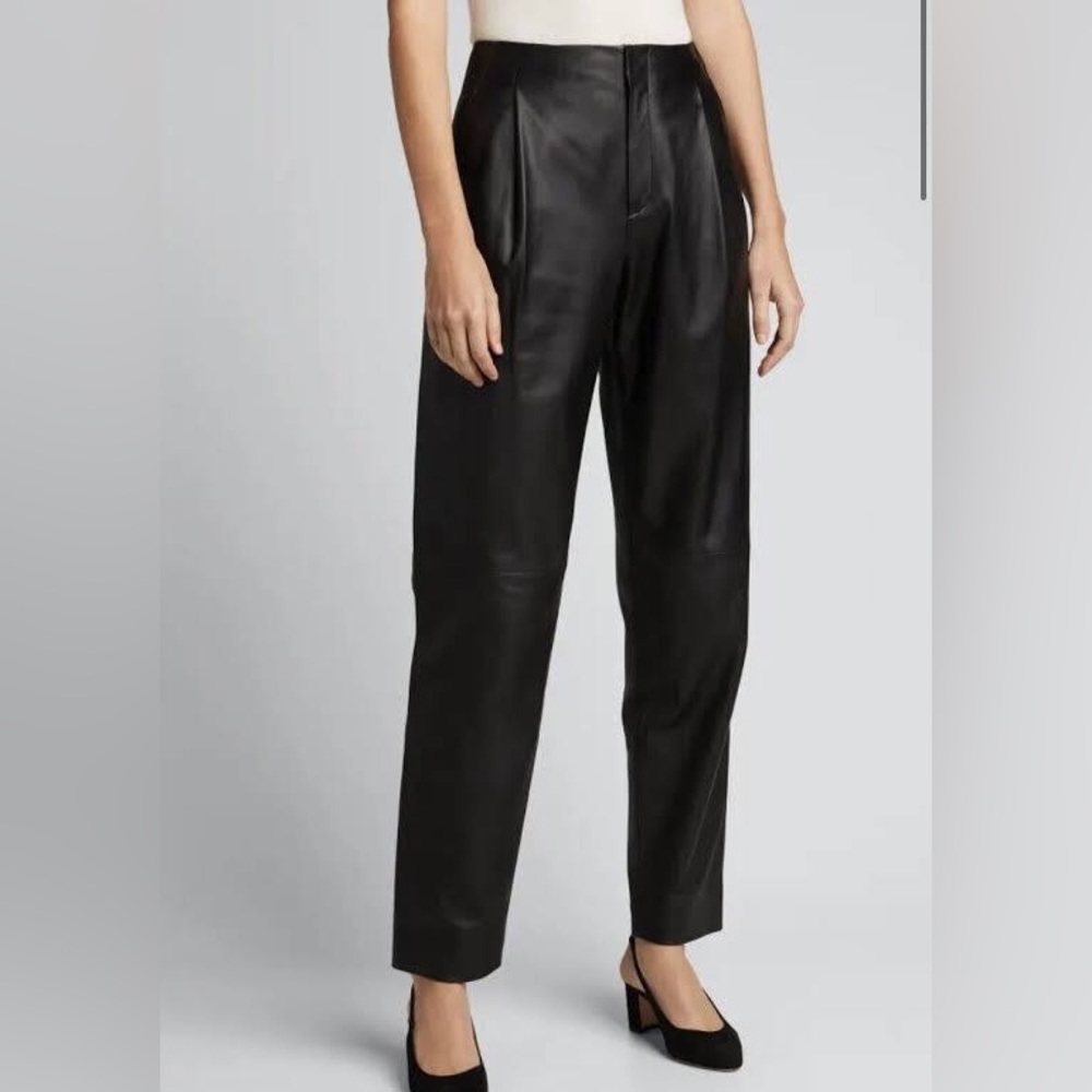 Vine pleated leather pants